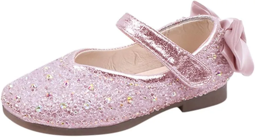Glitter Mary Jane Princess Shoes with Butterfly Knot for 3.5-11.5 Years Girls Dress Shoes Toddler Infant Kids