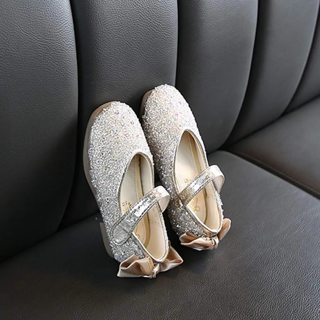 Glitter Mary Jane Princess Shoes with Butterfly Knot for 3.5-11.5 Years Girls Dress Shoes Toddler Infant Kids