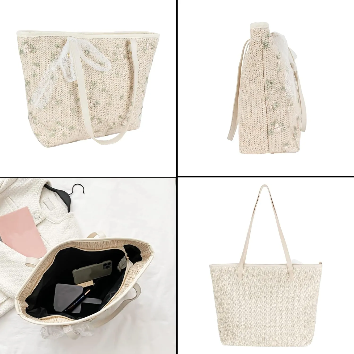 Goclothod Fashion Handbags Women Woven Straw Bag Summer Beach Tote Purse