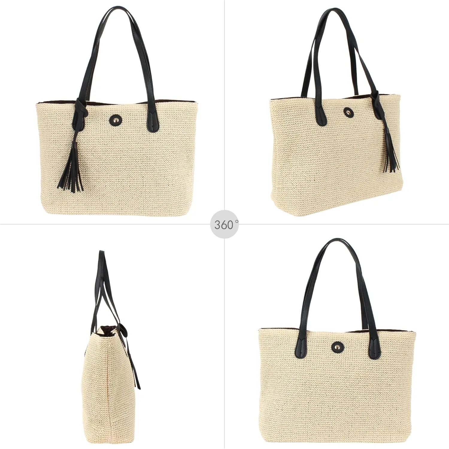 Goclothod Fashion Handbags Women Woven Straw Bag Summer Beach Tote Purse