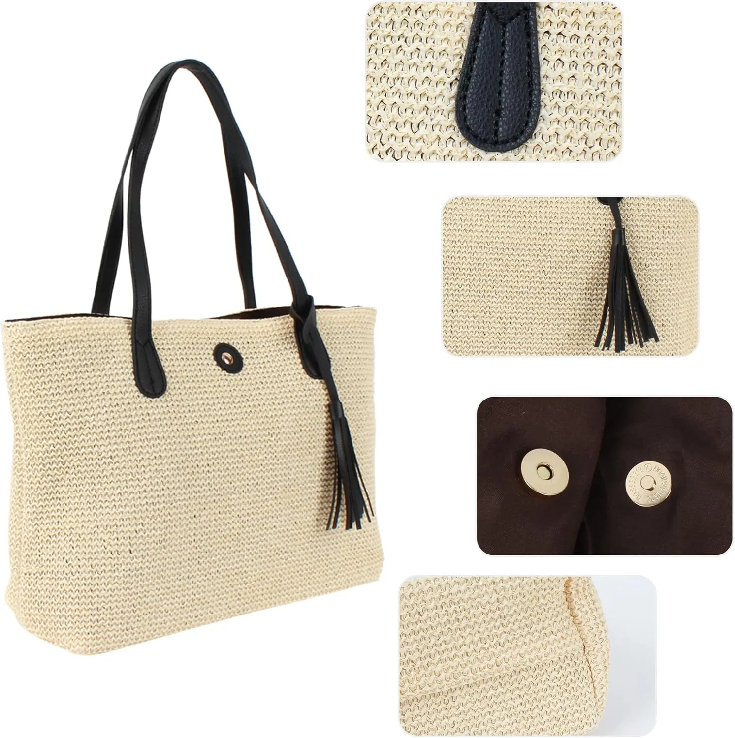 Goclothod Fashion Handbags Women Woven Straw Bag Summer Beach Tote Purse