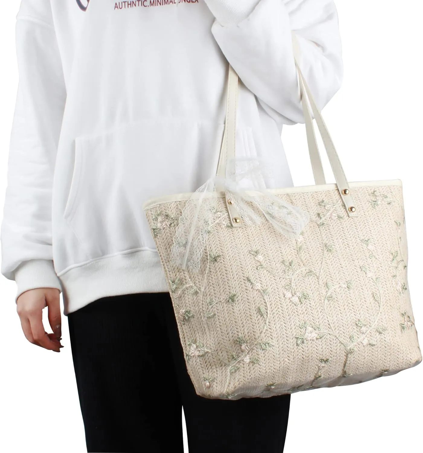 Goclothod Fashion Handbags Women Woven Straw Bag Summer Beach Tote Purse