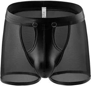 Gogobear Mens Underwear Lingerie Boxer Shorts Pants with Removable Pouch See Through Mesh Boxer Briefs Erotic Clubwear
