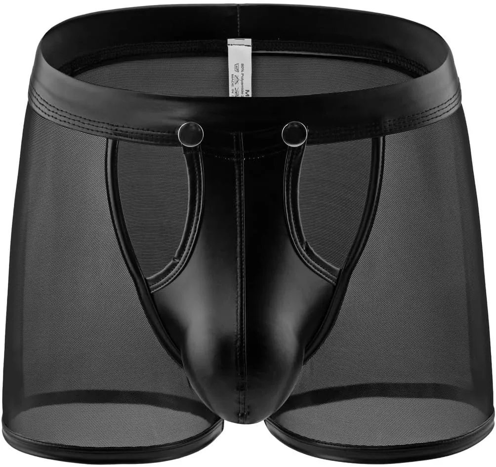 Gogobear Mens Underwear Lingerie Boxer Shorts Pants with Removable Pouch See Through Mesh Boxer Briefs Erotic Clubwear