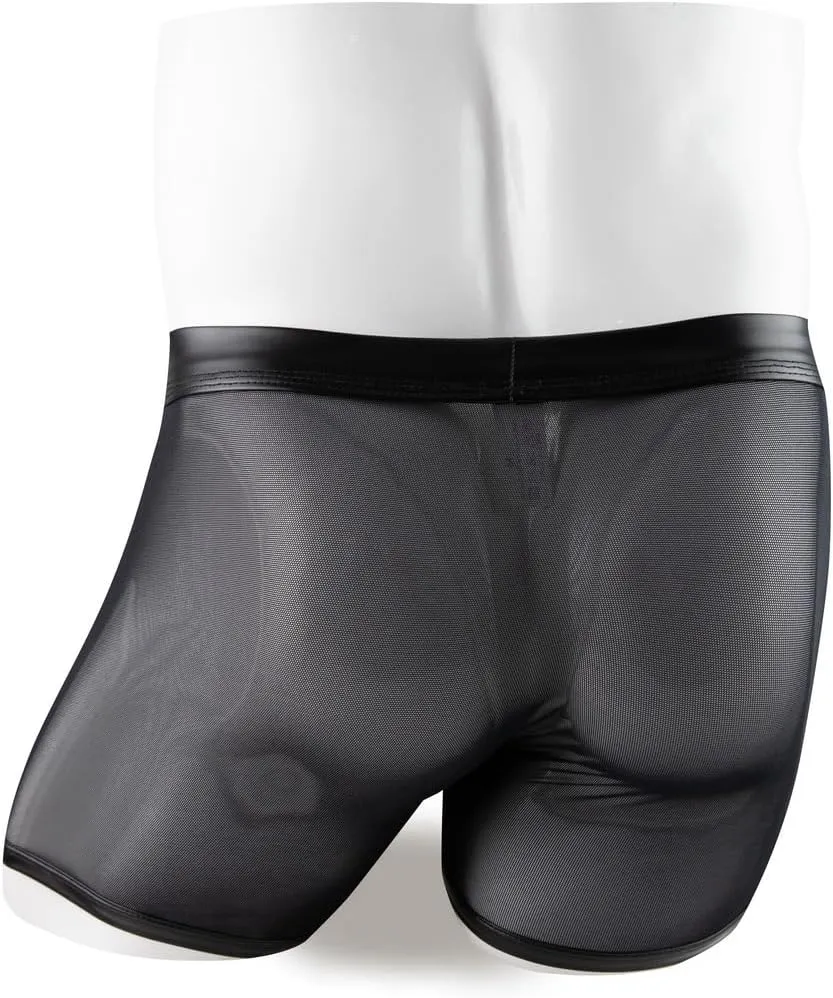 Gogobear Mens Underwear Lingerie Boxer Shorts Pants with Removable Pouch See Through Mesh Boxer Briefs Erotic Clubwear