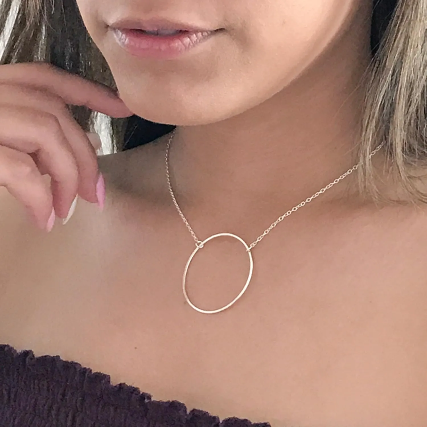 Gold Circle Necklace, 14k Gold Filled Circle Necklaces for Women, O Ring, Eternity Karma Large Pendant, Layering, Layered, Adjustable, Austin Down to Earth (14k Gold Filled, 18-20 inches)
