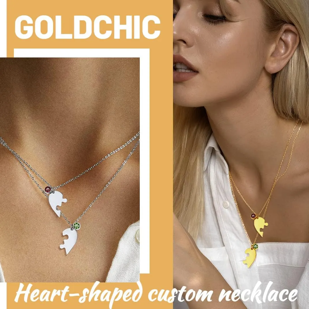 GOLDCHIC JEWELRY Puzzle Friendship Necklaces For Men Women, Stainless Steel Yin Yang Pendant Customized Heart Matching Necklace for 2/3/4/5/6 BFF Stitching Charm Jewelry For BFF Couple Family
