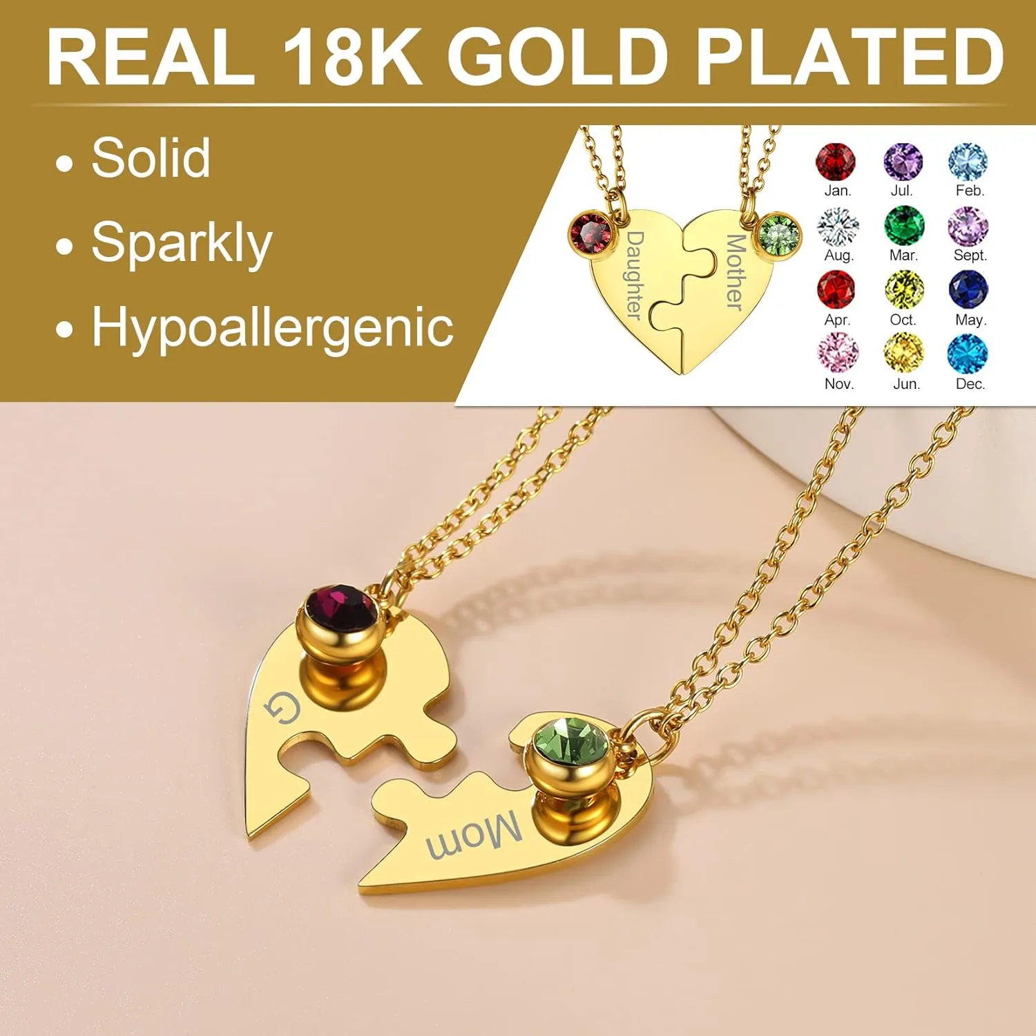 GOLDCHIC JEWELRY Puzzle Friendship Necklaces For Men Women, Stainless Steel Yin Yang Pendant Customized Heart Matching Necklace for 2/3/4/5/6 BFF Stitching Charm Jewelry For BFF Couple Family