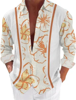 Graphic Button Down Tee Shirts for Men Long Sleeve Roll Up Wrinkle Free Summer Floral Turtle Print Vacation Tee Top