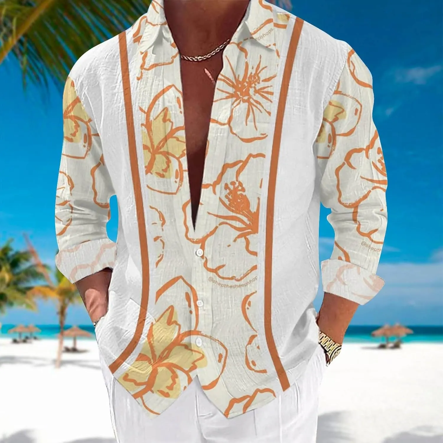 Graphic Button Down Tee Shirts for Men Long Sleeve Roll Up Wrinkle Free Summer Floral Turtle Print Vacation Tee Top