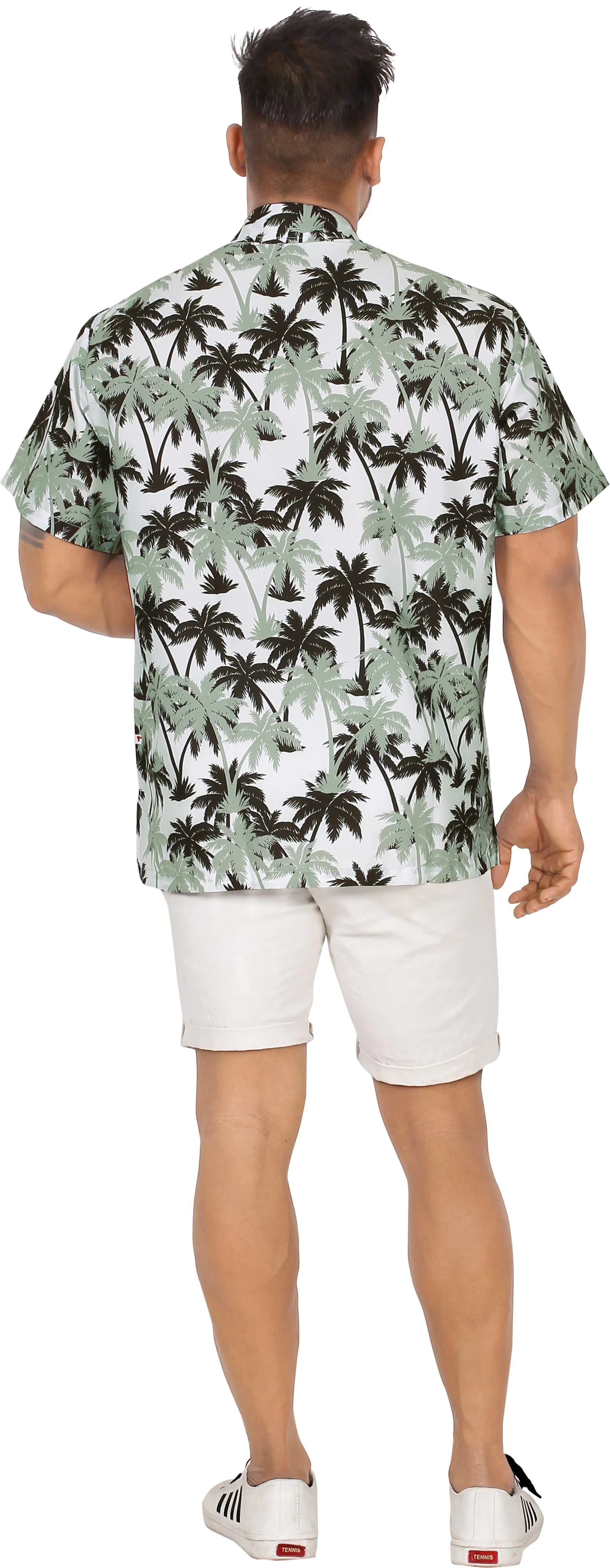 Gray Allover Palm Tree Printed Hawaiian Beach Shirt For Men