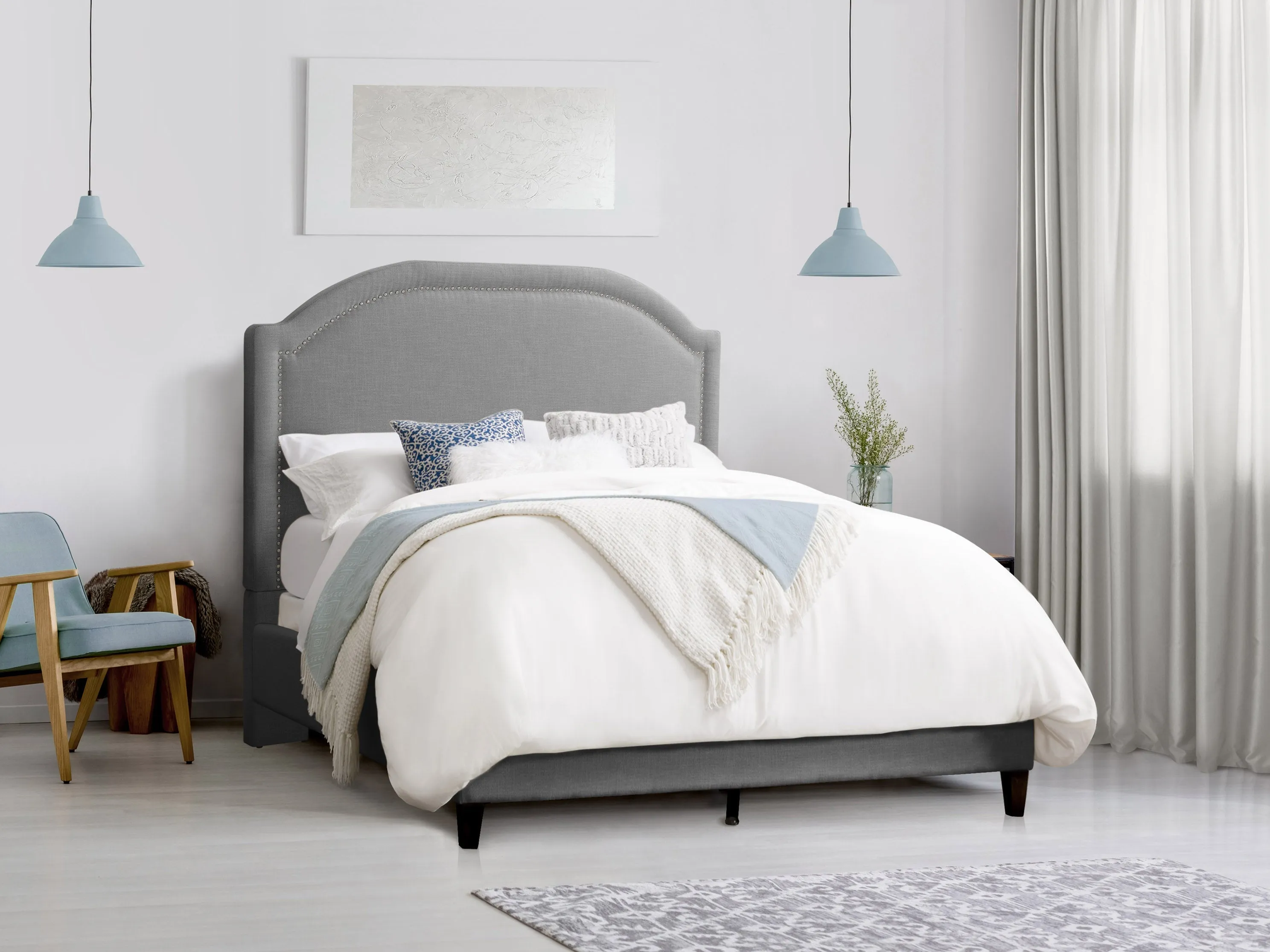 Grey Upholstered Queen Bed