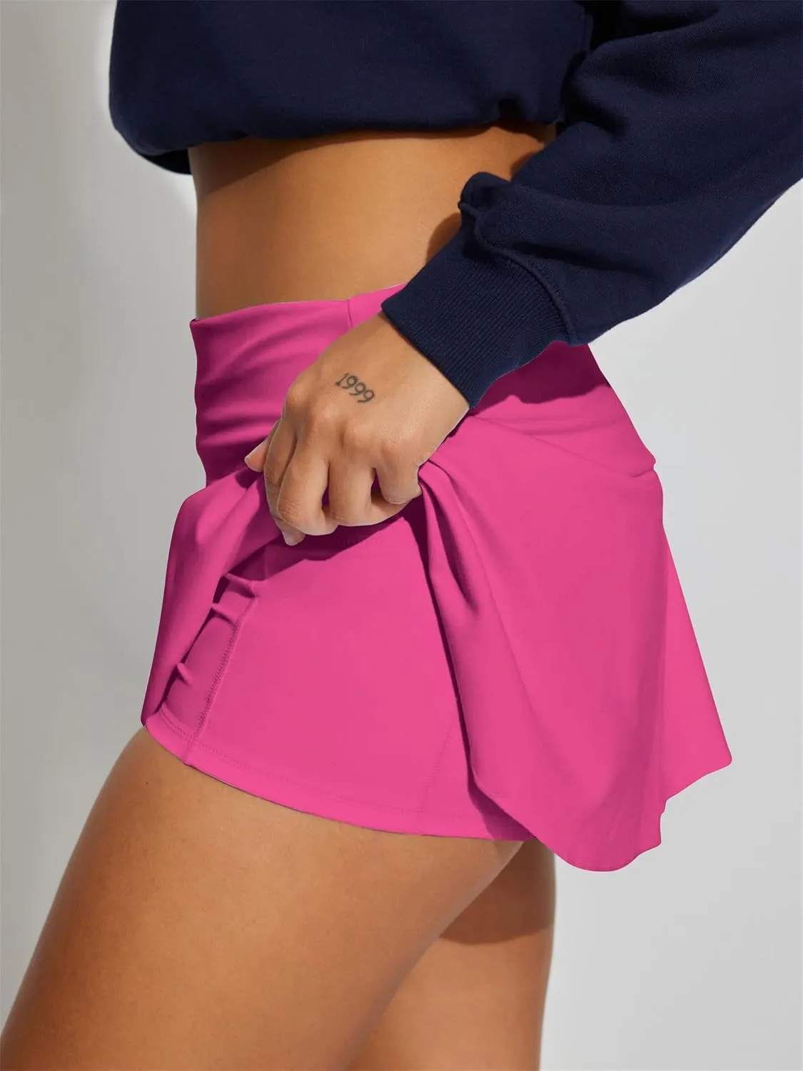 Hafailia Skorts for Women with Pockets Casual Fold Over Low Waist Pleated Tennis Athletic Mini Skirts with Shorts Underneath