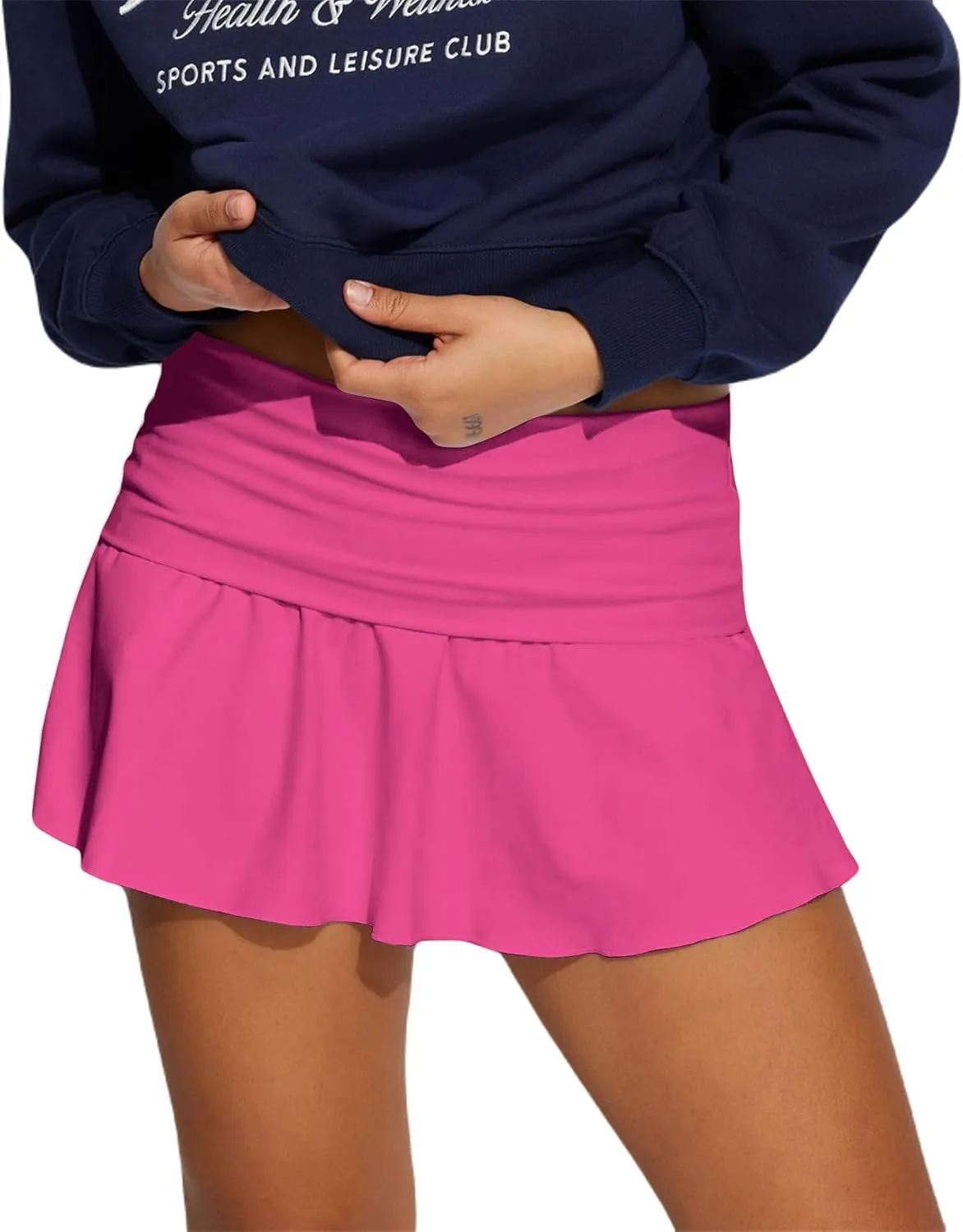 Hafailia Skorts for Women with Pockets Casual Fold Over Low Waist Pleated Tennis Athletic Mini Skirts with Shorts Underneath