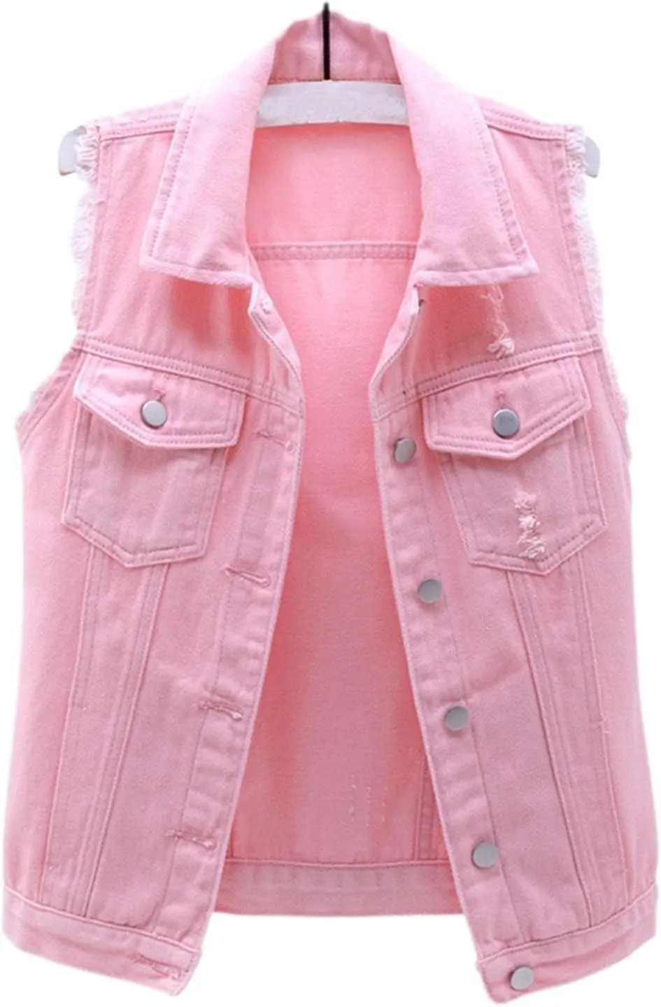 HALITOSS Women's Buttoned Washed Denim Jacket Sleeveless Crop Vest 6 Color