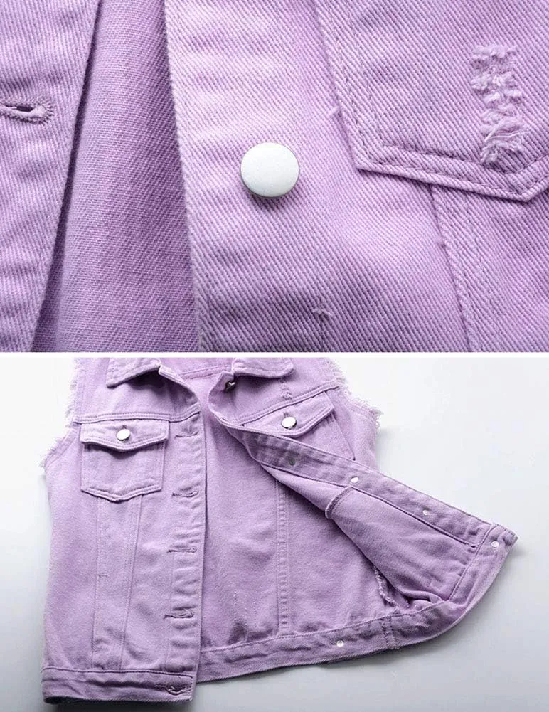 HALITOSS Women's Buttoned Washed Denim Jacket Sleeveless Crop Vest 6 Color