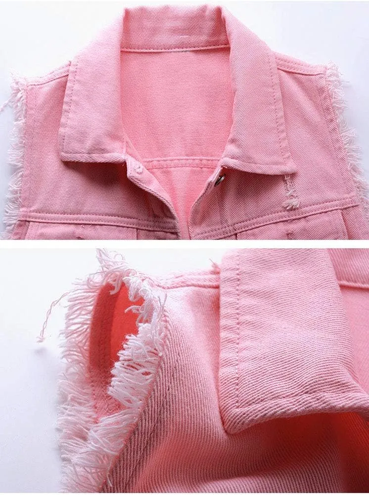 HALITOSS Women's Buttoned Washed Denim Jacket Sleeveless Crop Vest 6 Color