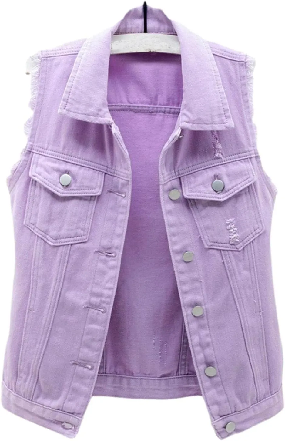 HALITOSS Women's Buttoned Washed Denim Jacket Sleeveless Crop Vest 6 Color