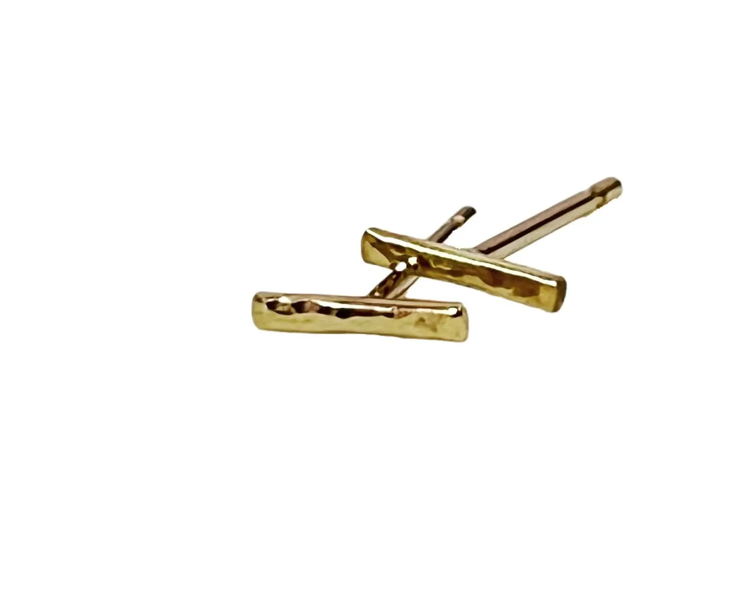 Hammered 14K GOLD FILLED Bar Stud Earrings Tiny Minimalist Posts Everyday Sleepers Friendship Couple Bridesmaids Wedding Gift Birthday Christmas Gift Women Men Teenager (6mm Bar)