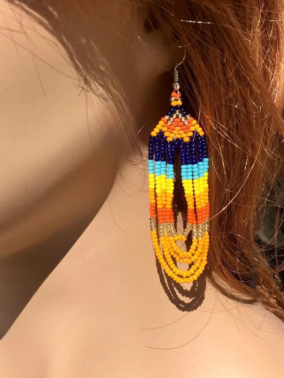 Handmade Beaded Indian Necklace,Inspired by Native American Style Long Necklace Earrings Set,One of a Kind beaded Necklace for Women,Perfect for Occasions, Gifts