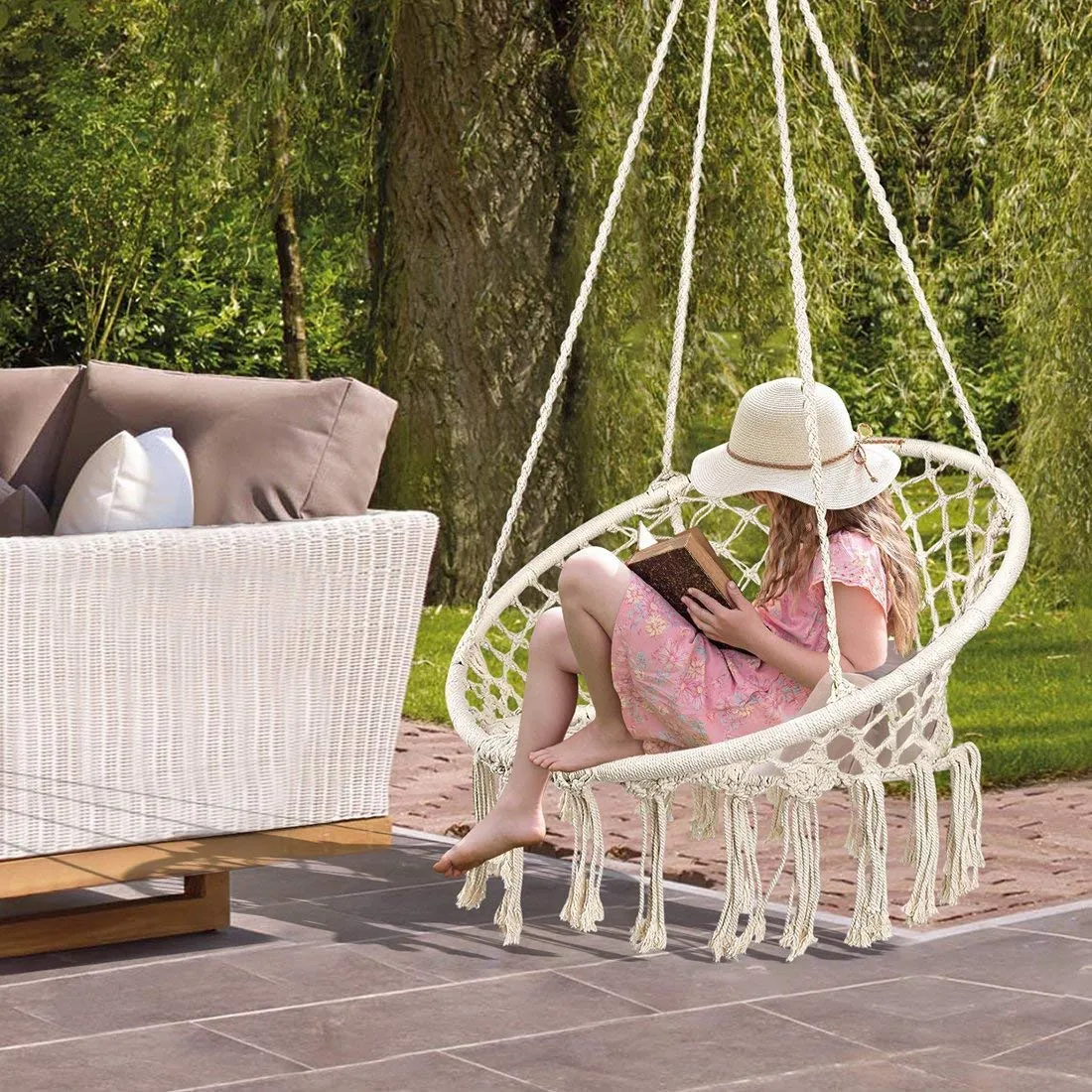 Handmade Knitted Macrame Hanging Swing Chair - Mertonzo