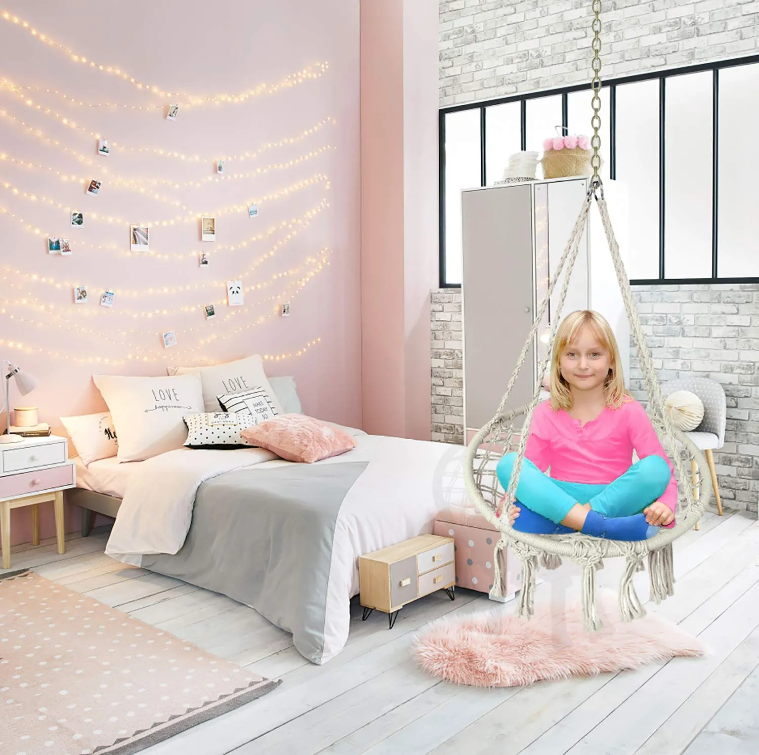 Handmade Knitted Macrame Hanging Swing Chair - Mertonzo