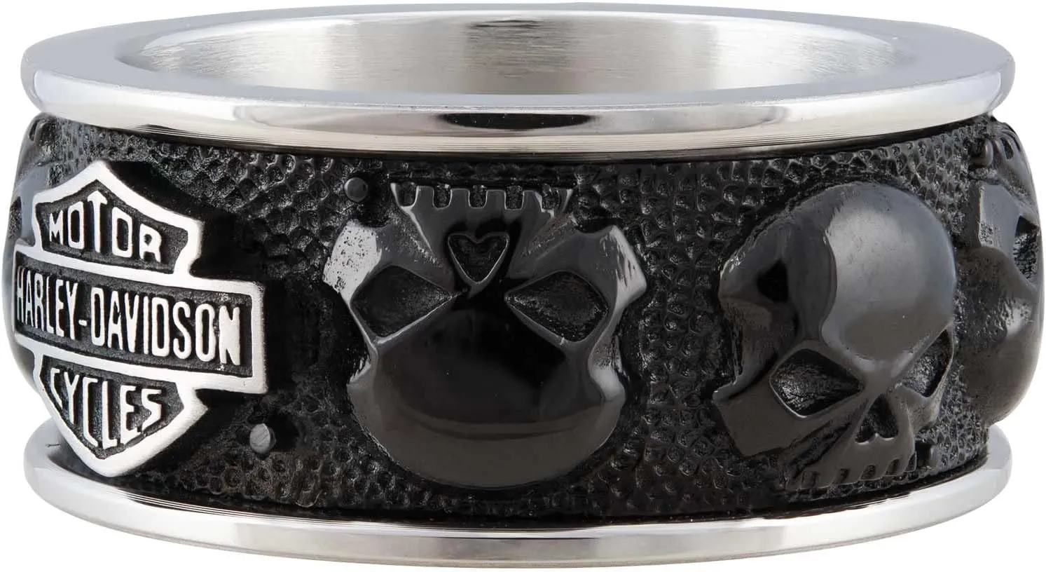 Harley-Davidson Men's Multiple Willie G Skull B&S Band Ring, Stainless Steel
