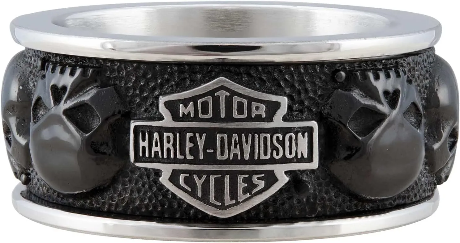 Harley-Davidson Men's Multiple Willie G Skull B&S Band Ring, Stainless Steel