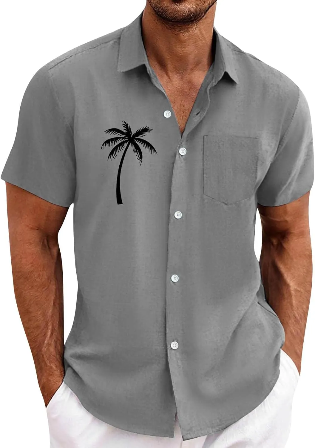 Hawaiian Button Down Shirts for Men Short Sleeve Tropical Print Tops Casual Loose Summer Beach Holiday Basic Tees 2025