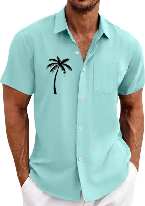 Hawaiian Button Down Shirts for Men Short Sleeve Tropical Print Tops Casual Loose Summer Beach Holiday Basic Tees 2025