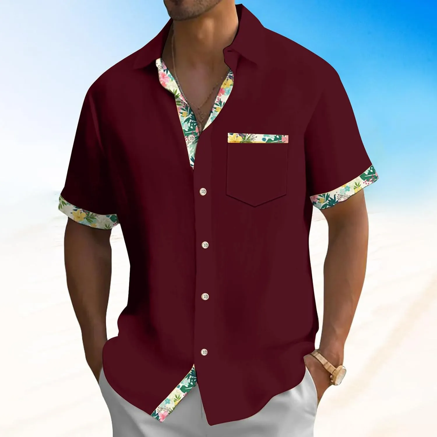 Hawaiian Shirts for Me Linen Short Sleeve Button Down Casual Shirt Business Dress Clothing Beach Fashion Summer Tops