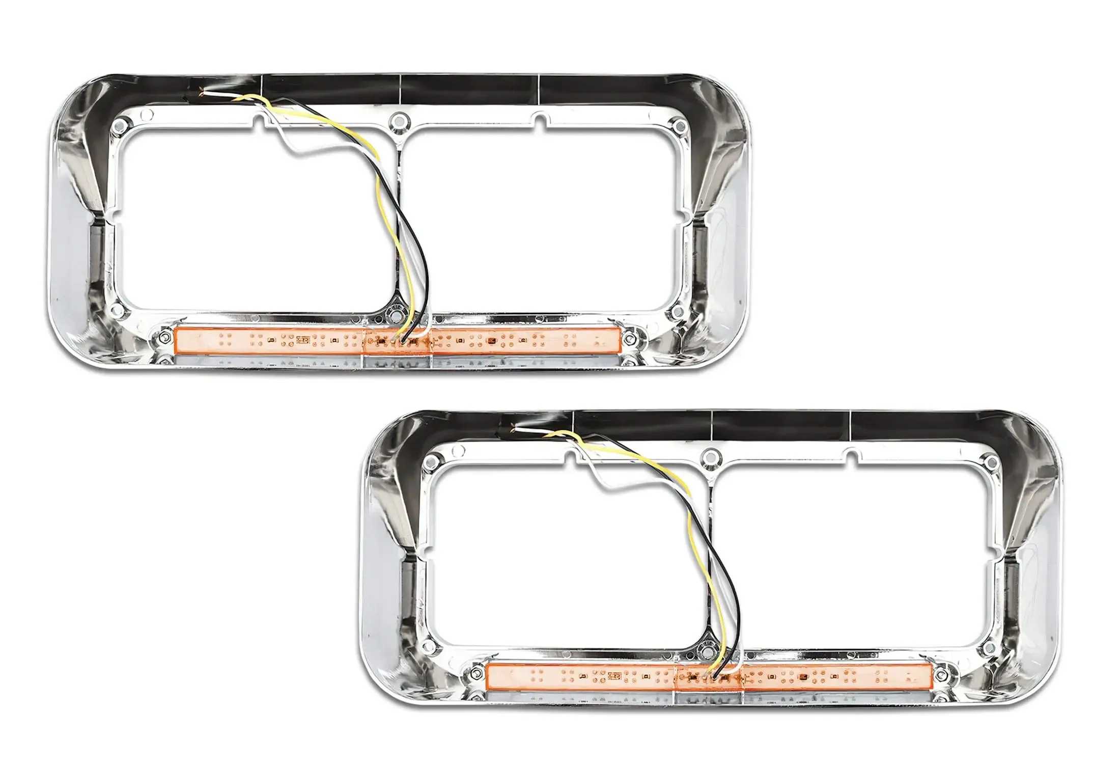 Headlights Bezels Chrome with 12" Amber LED Light Strip Bar Freightliner FLD Classic XL