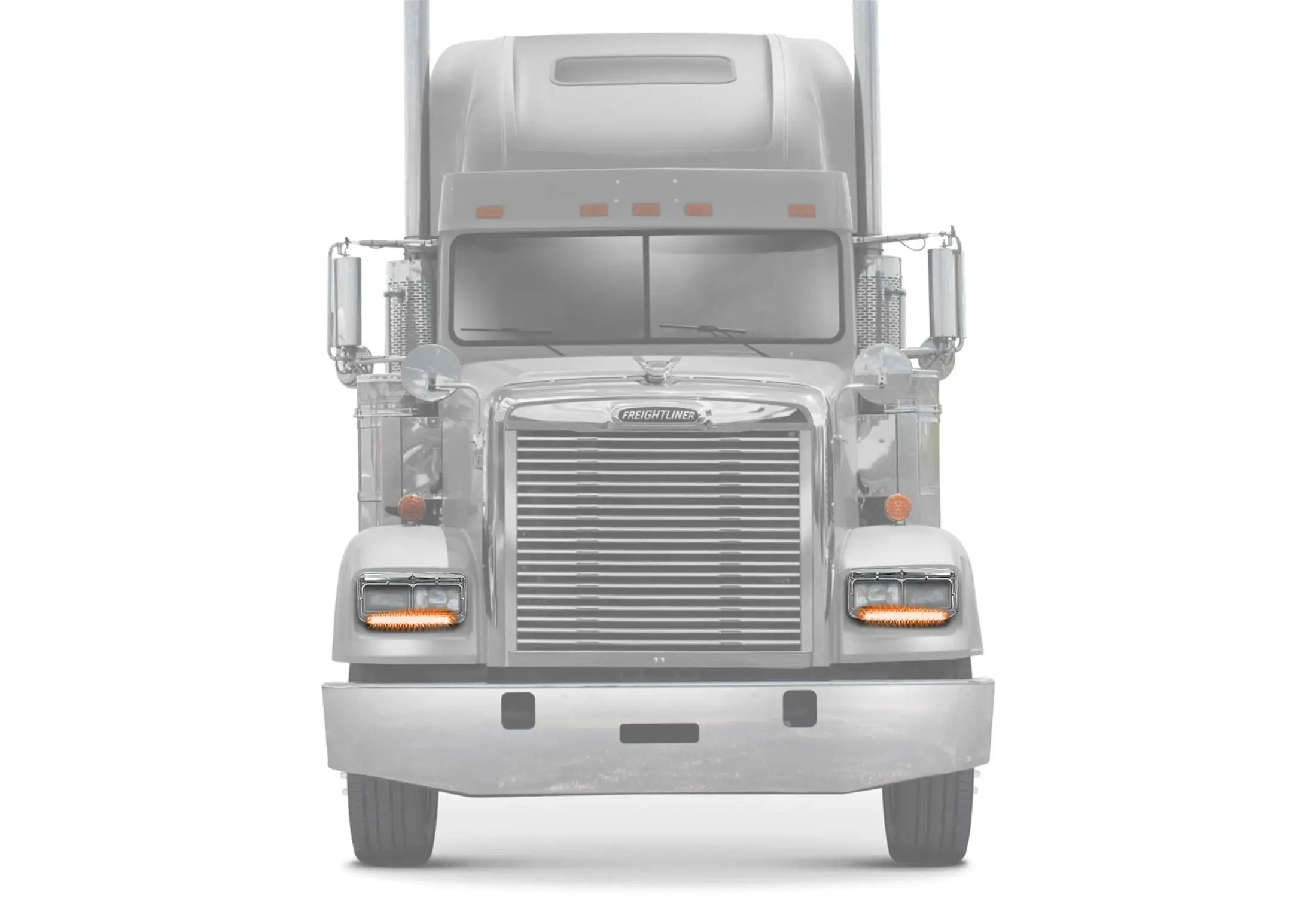 Headlights Bezels Chrome with 12" Amber LED Light Strip Bar Freightliner FLD Classic XL
