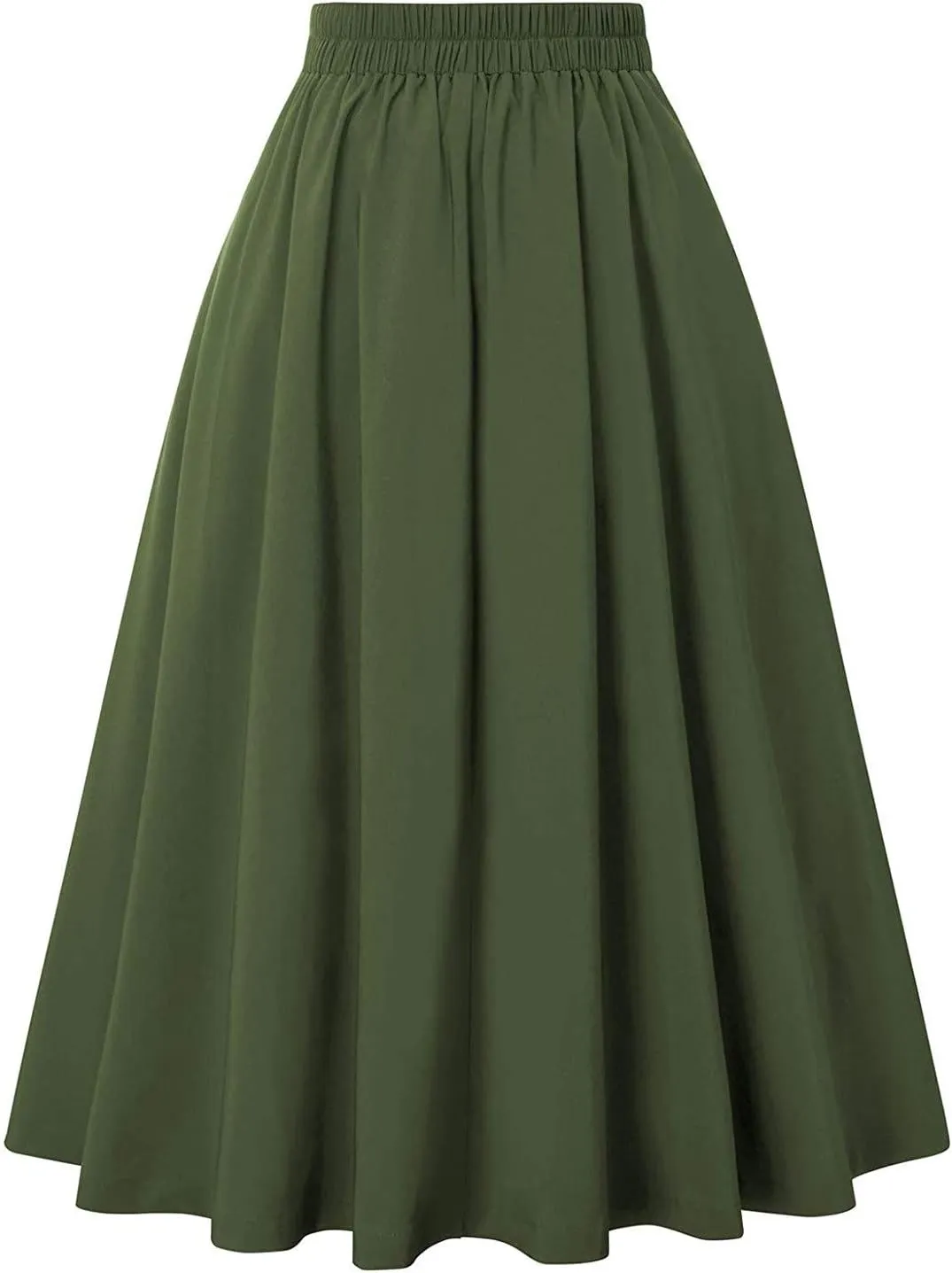 High Waisted Midi Skirt Women Vintage Skirts A Line Swing Skirt Elegant Maxi Skirts Dressy Skirt Elastic Summer Skirt