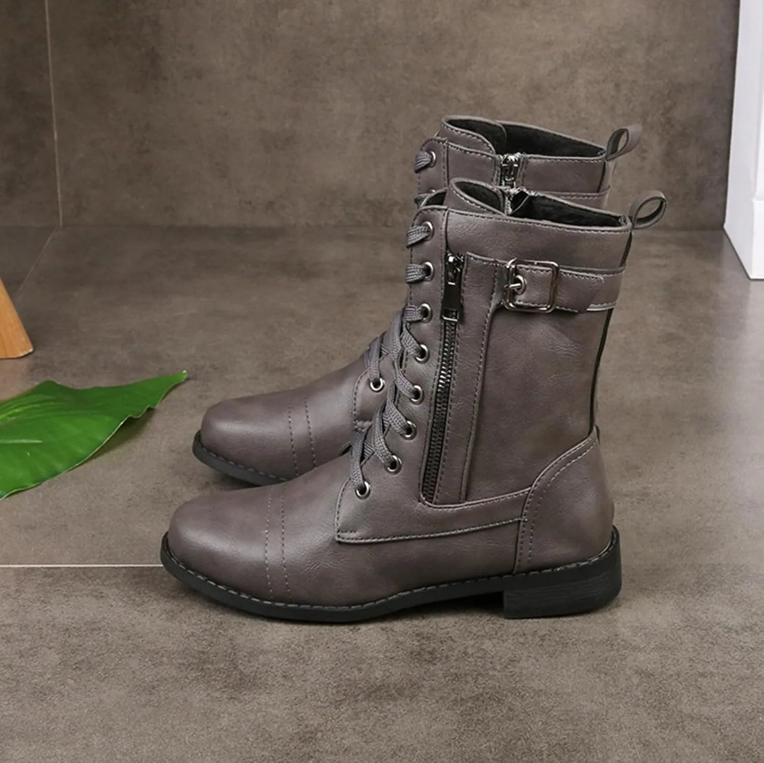 Hiking Boots Women Ankle Ladies Booties Ankle Boot Womens Work Boots Steel Toe Ankle Bootie for Women Low Heel Fashion Round Toe Chunky Block Low Heel Vintage