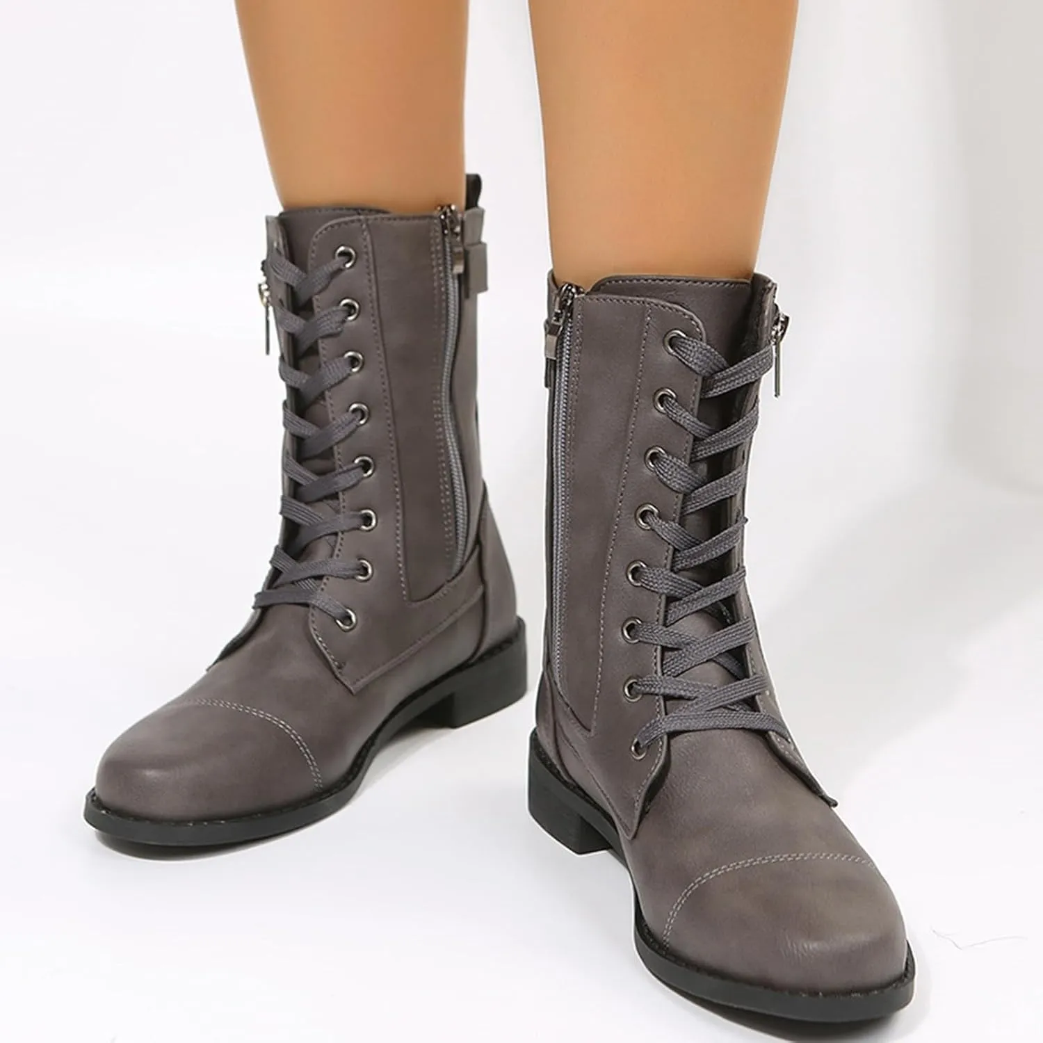 Hiking Boots Women Ankle Ladies Booties Ankle Boot Womens Work Boots Steel Toe Ankle Bootie for Women Low Heel Fashion Round Toe Chunky Block Low Heel Vintage