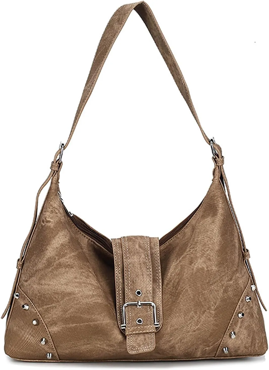 Hobo Bags for Women Retro Rivet Shoulder Handbag Vegan Leather Underarm Purse