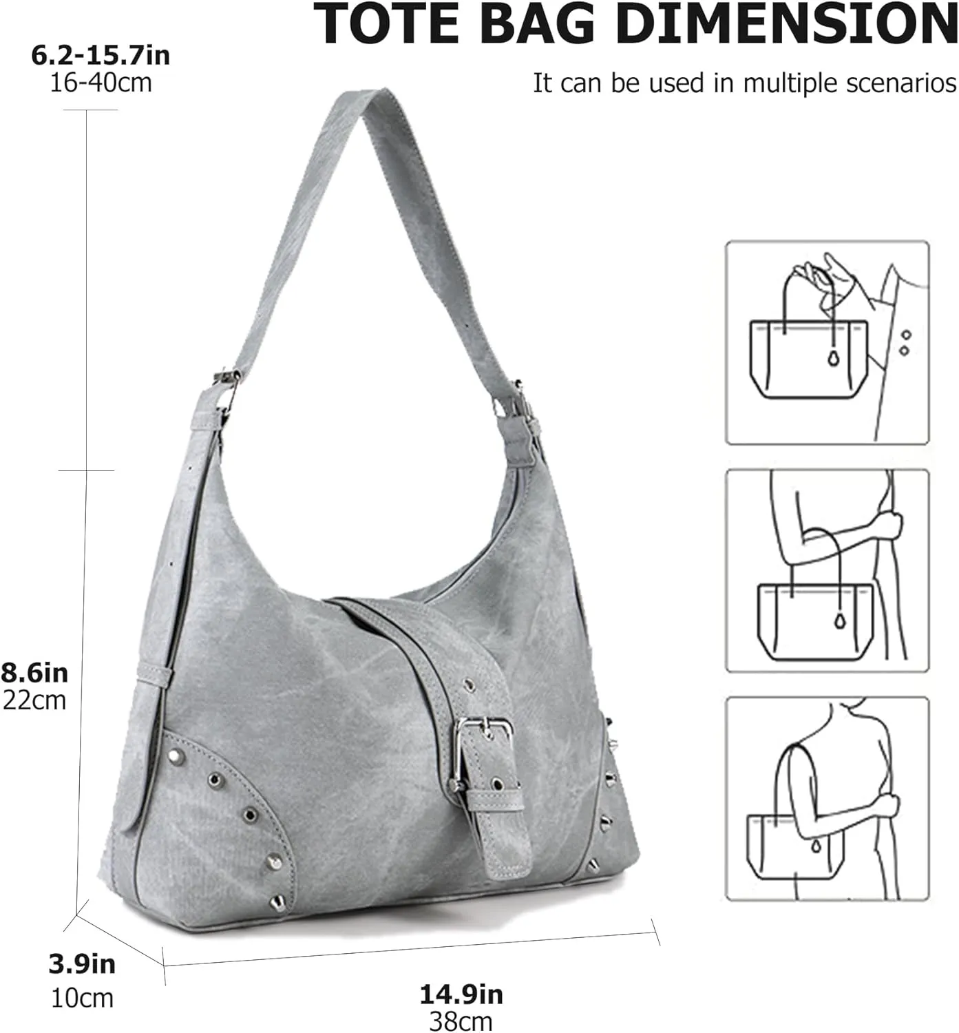 Hobo Bags for Women Retro Rivet Shoulder Handbag Vegan Leather Underarm Purse