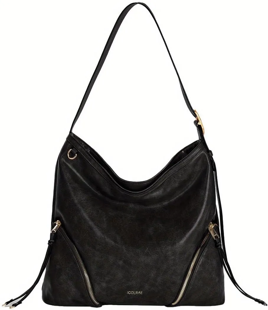 Hobo Bags for Women with Stylish Zipper Detailing Vegan Leather Large Trendy Shoulder Tote Purses Adjustment Strap