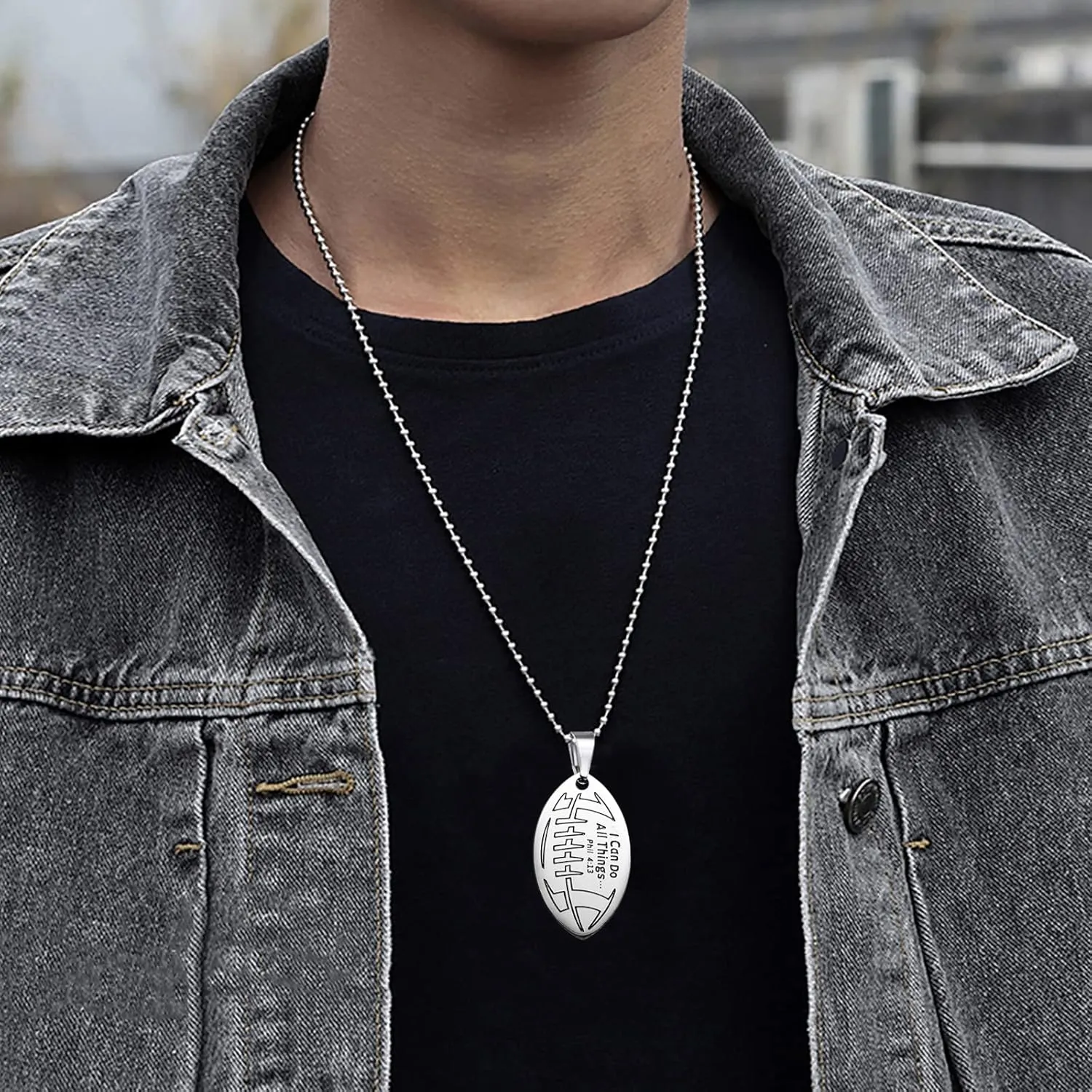 HOFOYA Sports Athletes Necklace with Inspiring Bible Quote from Phil 4:13 Baseball Basketball Football Soccer Volleyball Pendant Jewelry Gift for Men Teen boys girls,Christ Baptist gifts.