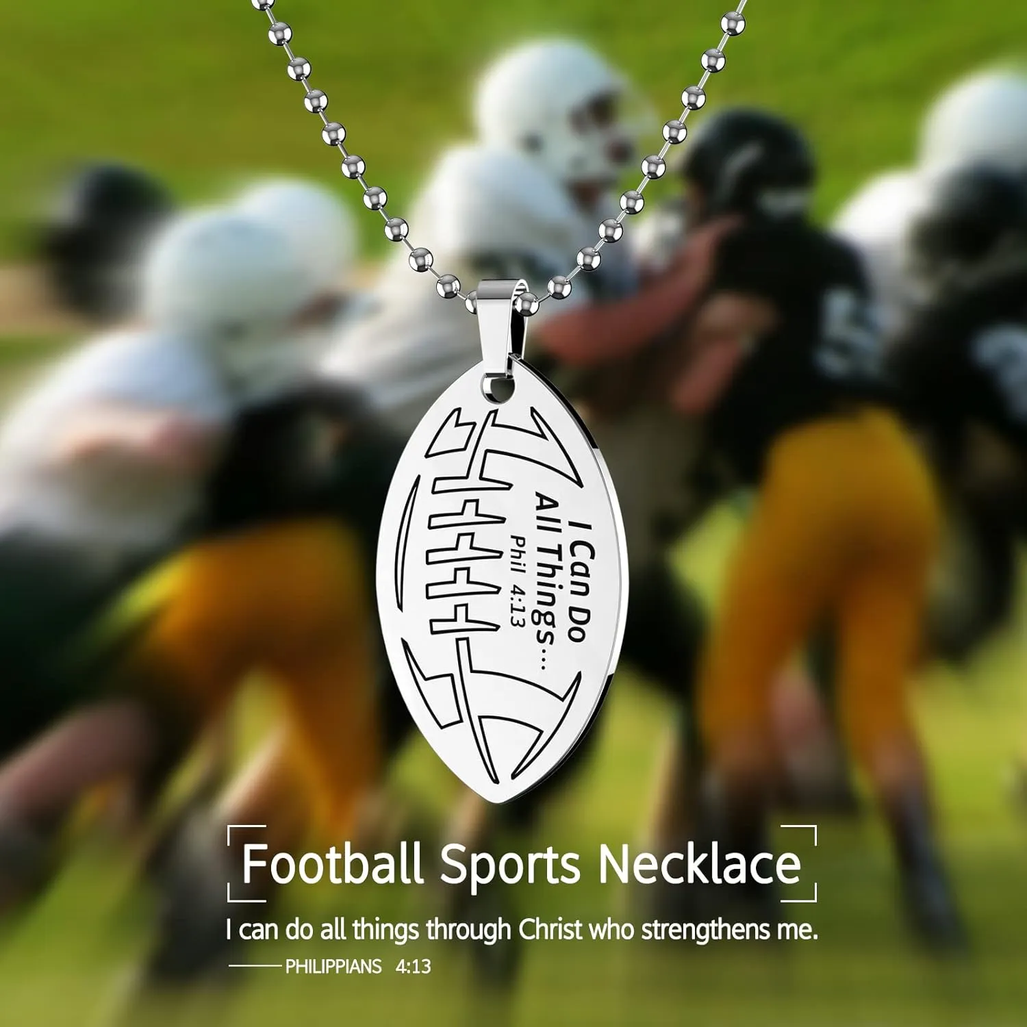 HOFOYA Sports Athletes Necklace with Inspiring Bible Quote from Phil 4:13 Baseball Basketball Football Soccer Volleyball Pendant Jewelry Gift for Men Teen boys girls,Christ Baptist gifts.