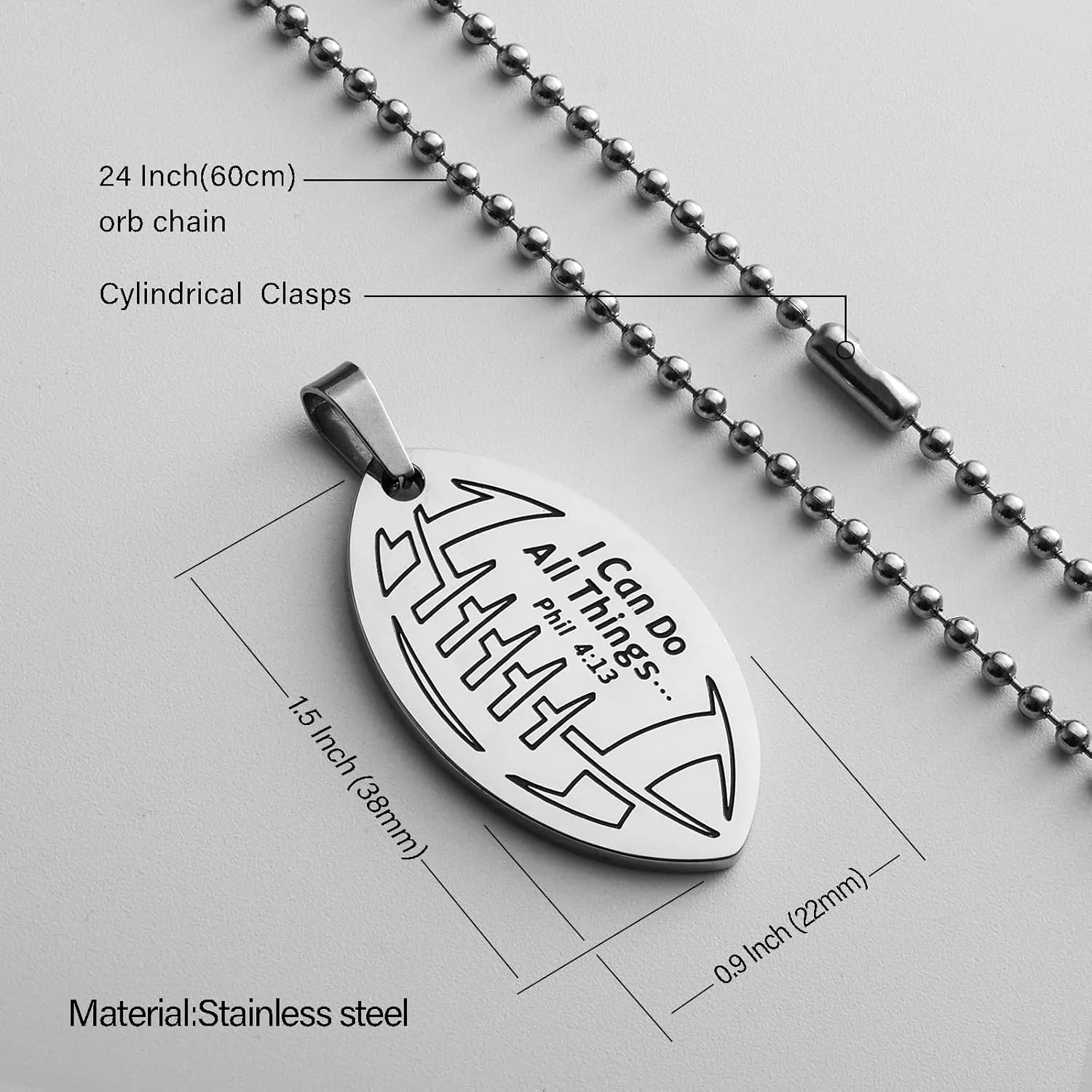 HOFOYA Sports Athletes Necklace with Inspiring Bible Quote from Phil 4:13 Baseball Basketball Football Soccer Volleyball Pendant Jewelry Gift for Men Teen boys girls,Christ Baptist gifts.