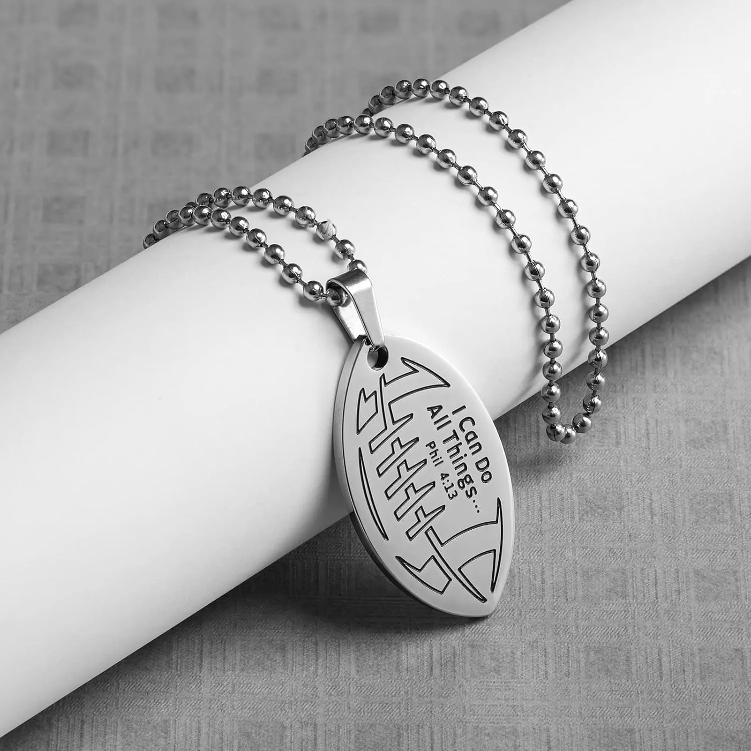 HOFOYA Sports Athletes Necklace with Inspiring Bible Quote from Phil 4:13 Baseball Basketball Football Soccer Volleyball Pendant Jewelry Gift for Men Teen boys girls,Christ Baptist gifts.