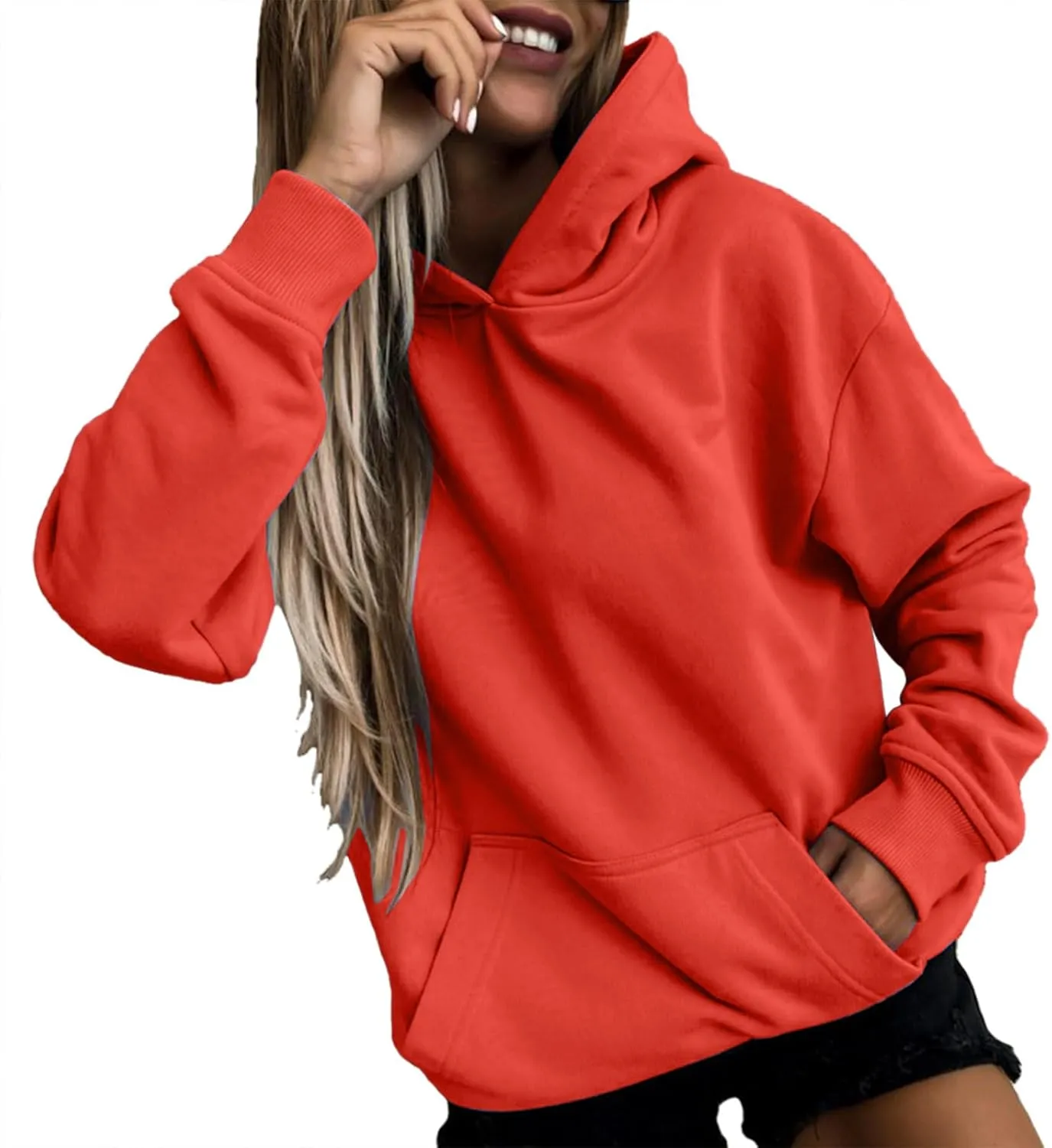 Hoodies For Women Plus Size Long Sleeve Drop Shoulder Casual Sweatshirt Solid Color Drawstring Fashion Sweatshirts