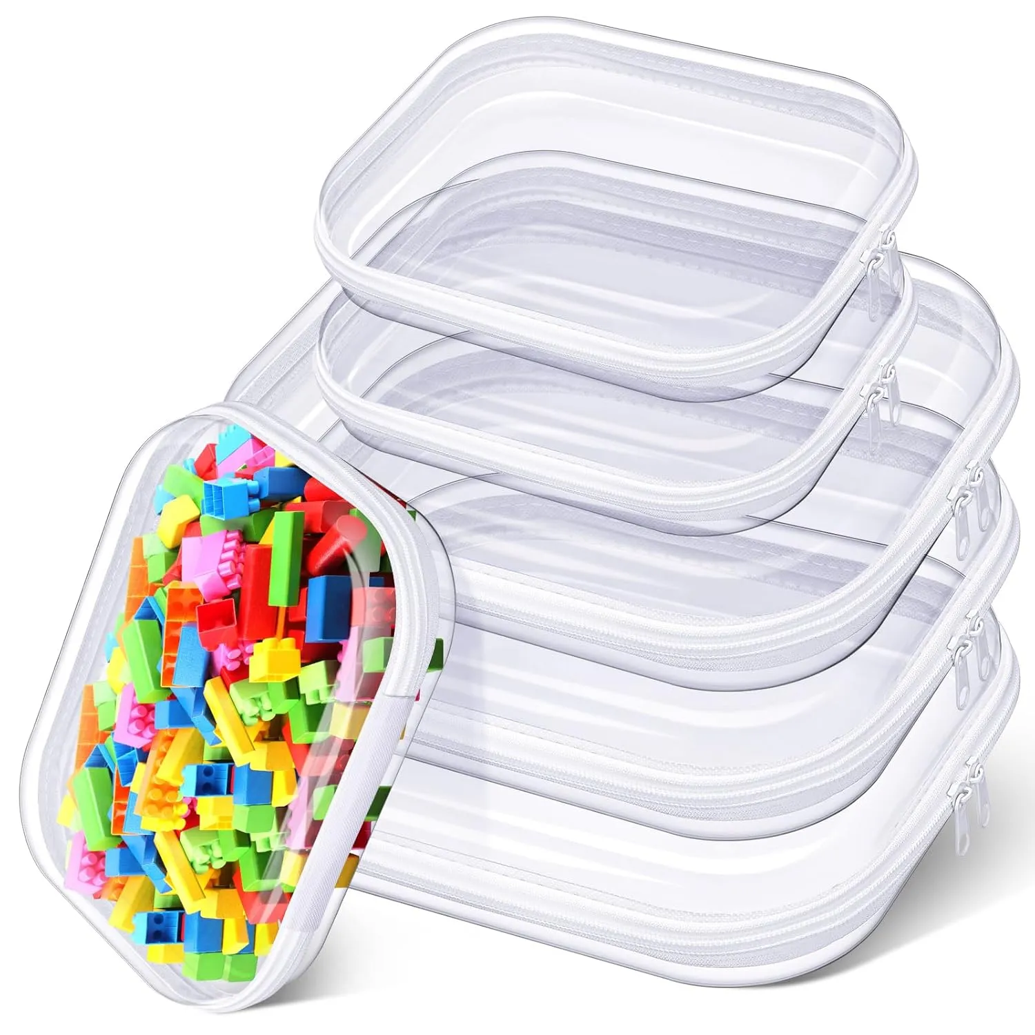 Hoolerry 6 Pcs Hard Clear Zipper Case Transparent Zipper Hard Pouch for Snacks Makeup Bag Plastic Cosmetic Bag Portable Travel Organizer for Makeup Storage(White,Big,Medium)