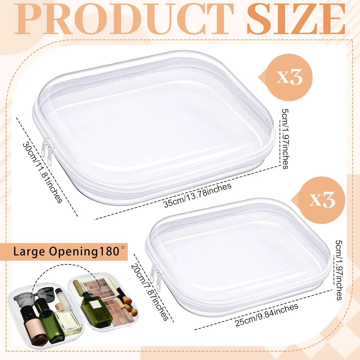 Hoolerry 6 Pcs Hard Clear Zipper Case Transparent Zipper Hard Pouch for Snacks Makeup Bag Plastic Cosmetic Bag Portable Travel Organizer for Makeup Storage(White,Big,Medium)