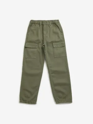 HOP Kids Cotton Olive Mid Rise Cargo Jeans