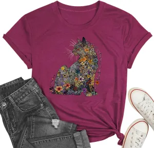 Hummingbird Shirt for Women Funny Women's Flower Graphic Tees Cute Bird Lover Short Sleeve Shirts 