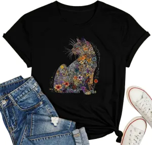 Hummingbird Shirt for Women Funny Women's Flower Graphic Tees Cute Bird Lover Short Sleeve Shirts 