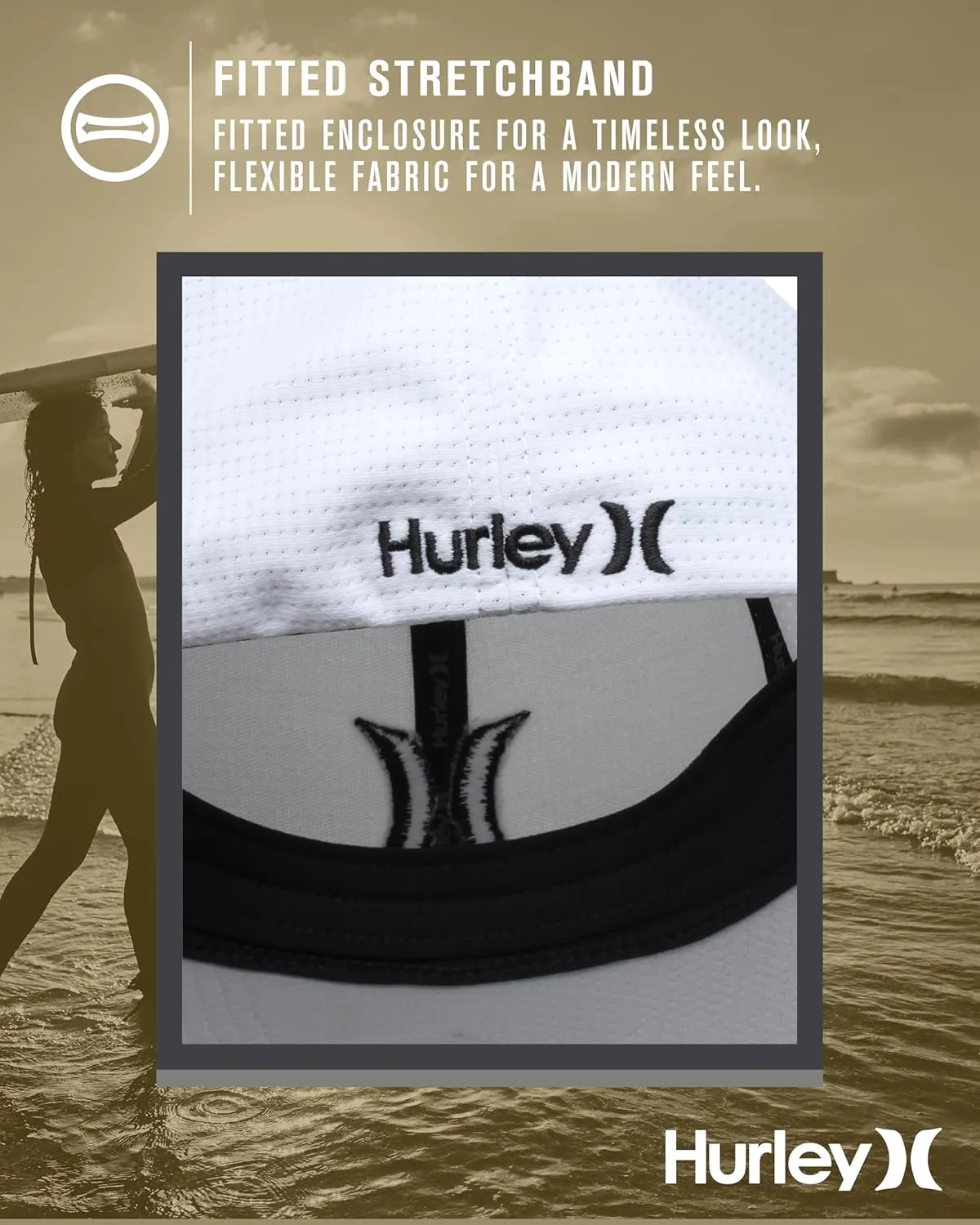 Hurley Men's Baseball Cap  Lightweight Curved Bill H2O Dri Fitted Caps for Men